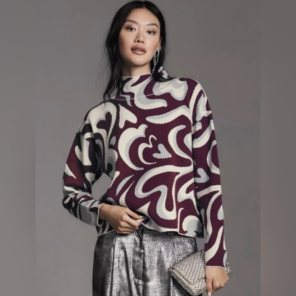 Anthropologie Sweaters - Anthro Maeve Carys Heart Pattern Mock Neck Sweater size Large Purple